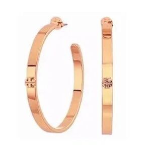 NWOT Tory Burch Rose Gold One Raised Logo Hoop Earings